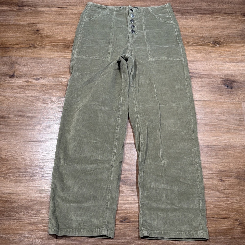 Veronica Beard Size 27 Crosbie Crop Wide Leg Corduroy Pants Clover Olive Green